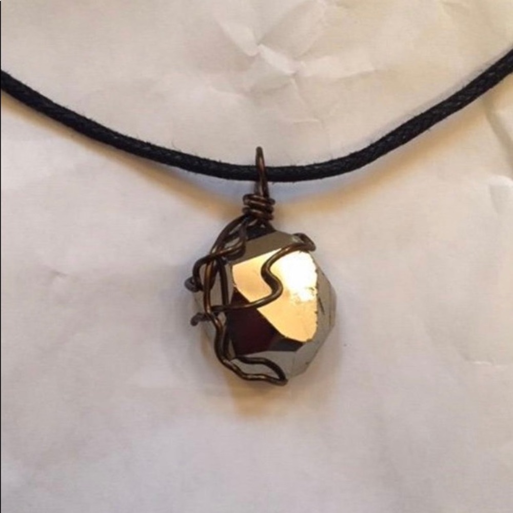 Natural pyrite crystal necklace . Handmade